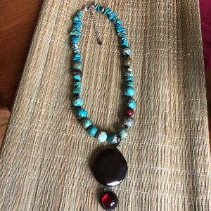 Turquoise and Stone Pendant Necklace